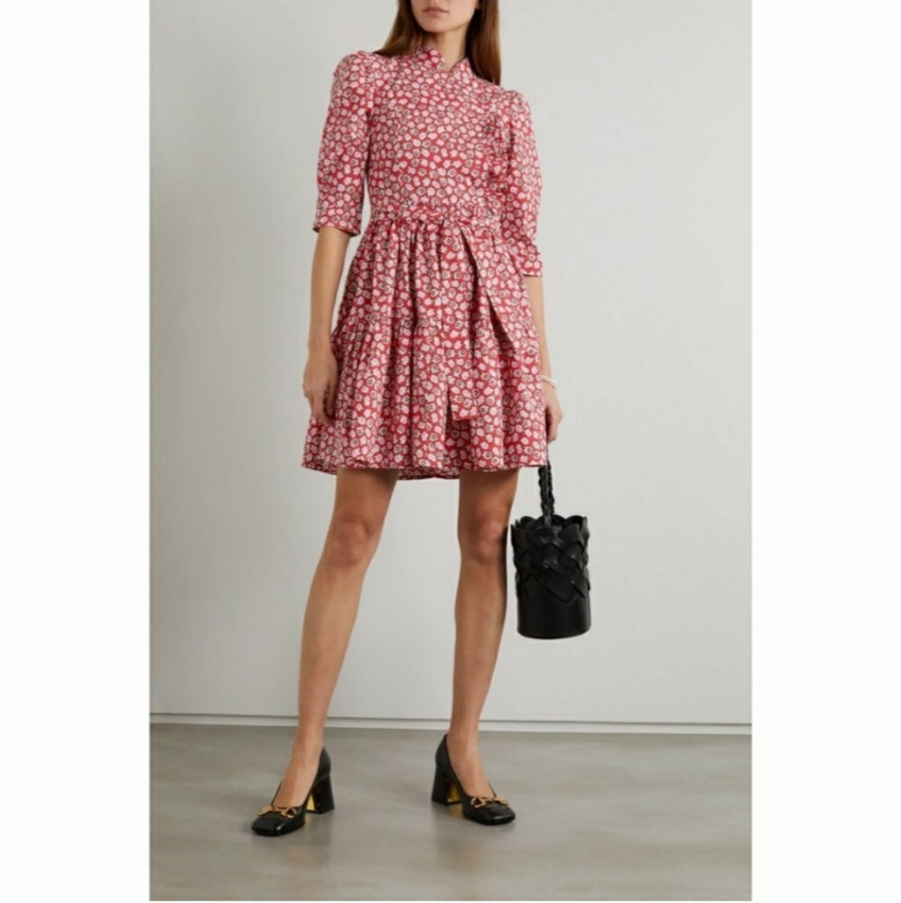 BATSHEVA SADIE FLORAL PRINT BELTED RUFFLE TIERED MINI DRESS